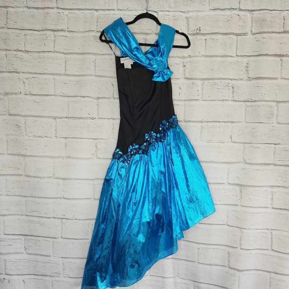 Jessica McClintock Gunne Sax Womens Vintage Blue Sequined Black Dress Size 5
